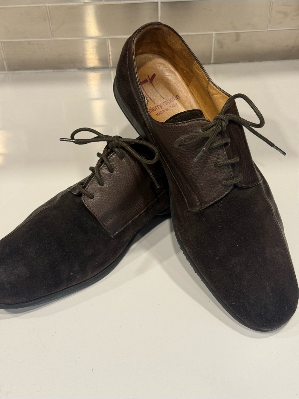 Thierry Rabotin Dark Brown Suede & Leather Lace-Up Oxfords